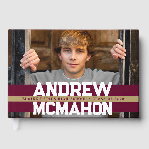 Burgundy & Gold Photo Graduation Personalized Guest Book
