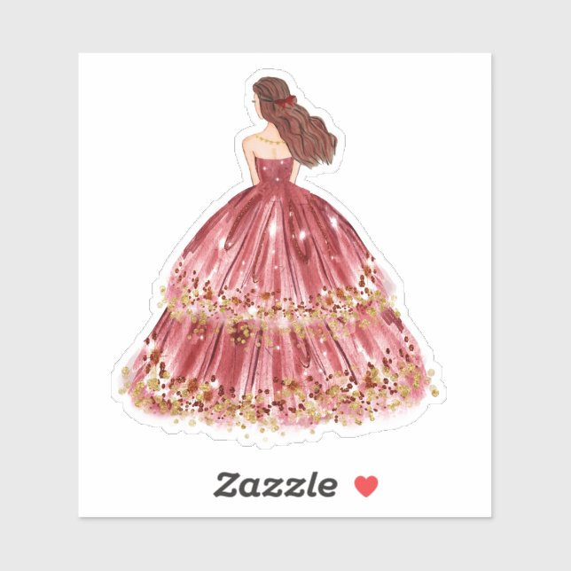  Burgundy/Gold Princess Dress Cut Vinyl Sticker (Sheet)