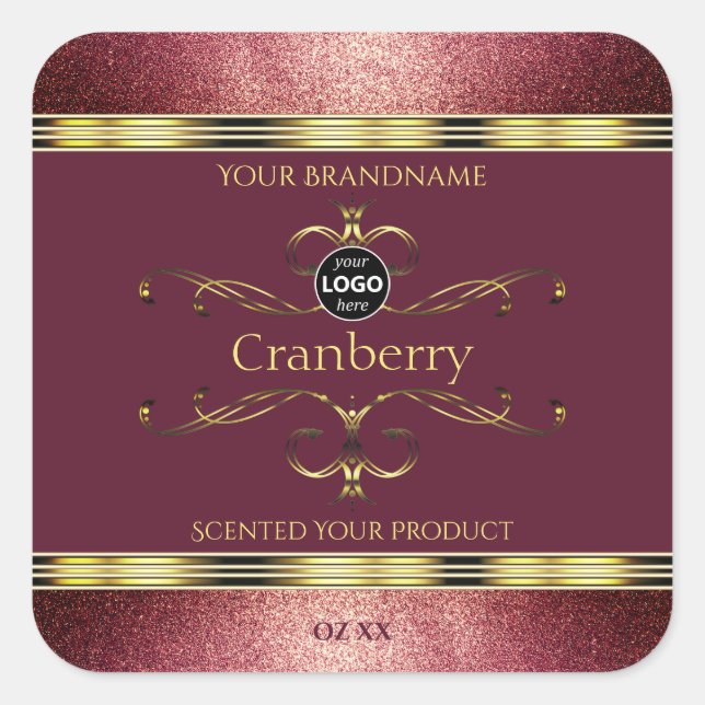 Burgundy Gold Product Labels Glitter Borders Logo (Front)