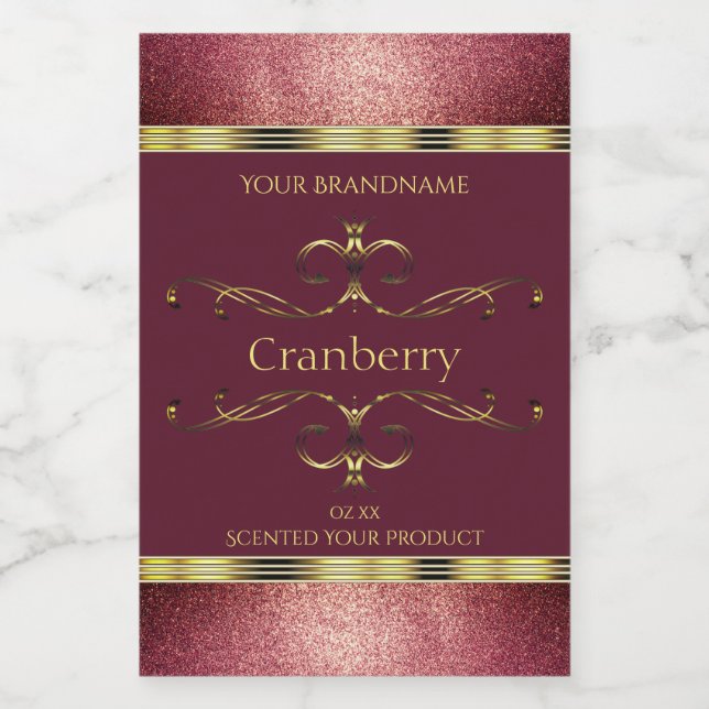 Burgundy Gold Product Labels with Glitter Borders (Single Label)