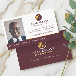 Burgundy Gold Professional Real Estate Agent Photo Business Card