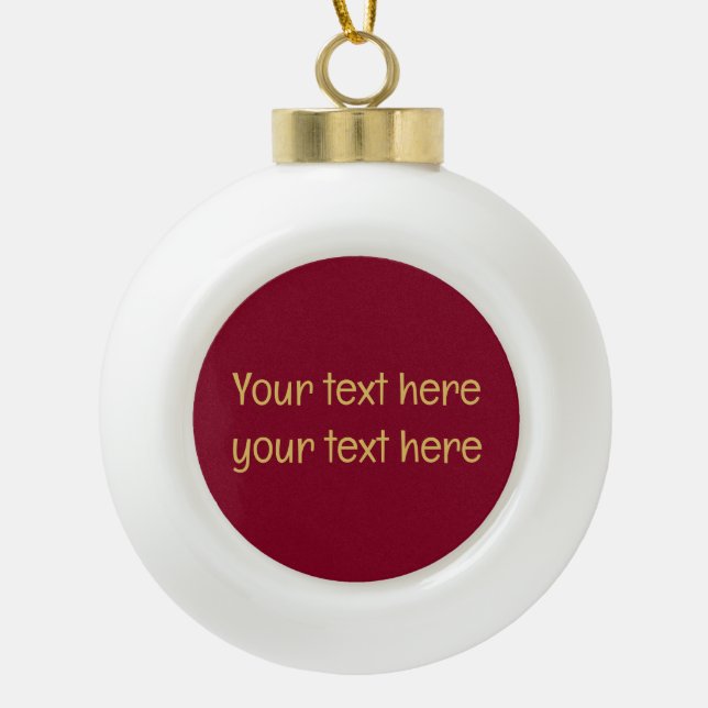 Burgundy Gold Professional Trendy Minimalist Text Ceramic Ball Christmas Ornament (Front)