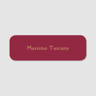 Burgundy Gold Professional Trendy Minimalist Text Name Tag