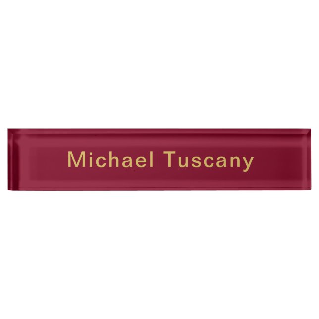 Burgundy Gold Professional Trendy Minimalist Text Nameplate (Front)
