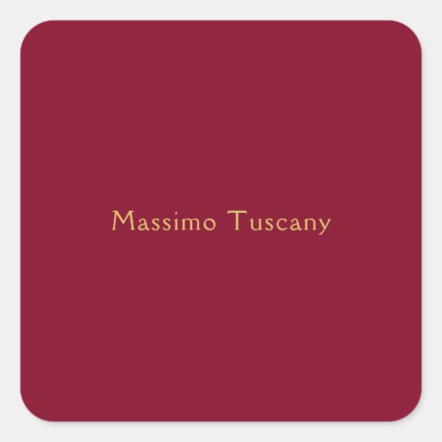 Burgundy Gold Professional Trendy Minimalist Text Square Sticker (Front)