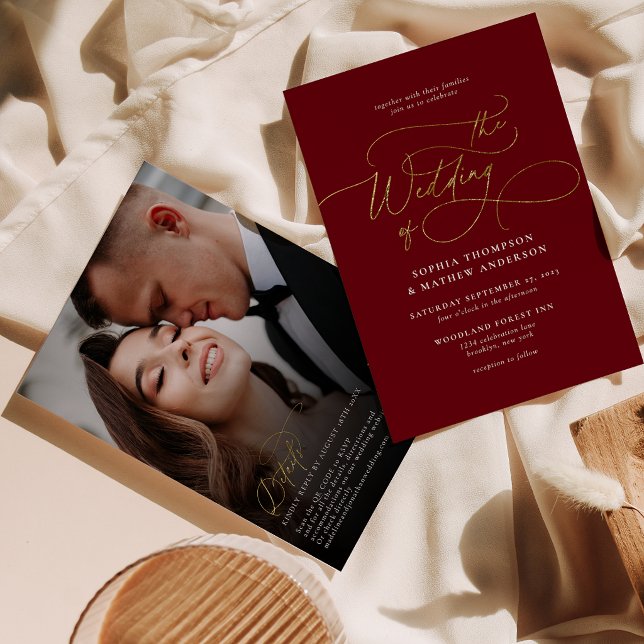Burgundy Gold QR Code Rsvp All in one Wedding Invitation (Creator Uploaded)
