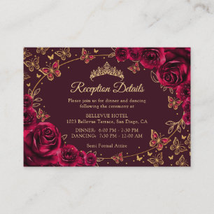 Burgundy Gold Quinceanera Reception Details Enclosure Card