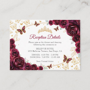 Burgundy Gold Quinceanera Reception Details Enclosure Card