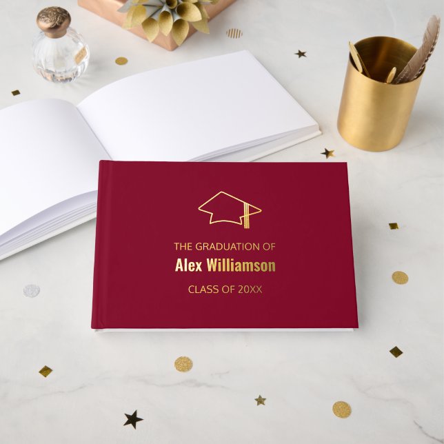 Burgundy Gold Real Foil Graduation Livre d'or (Recto ouvert)