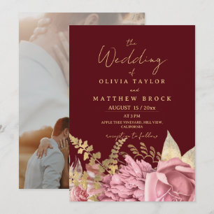 Burgundy Gold Rose ⎮ Blush Floral Wedding Invitation