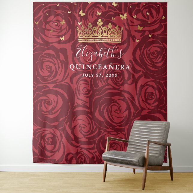 Burgundy Gold Rose Party Photo fond Tapisseries (En situation)