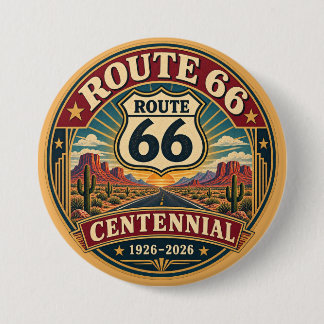 Burgundy Gold Route 66 Centennial Emblem 3 Inch Round Button