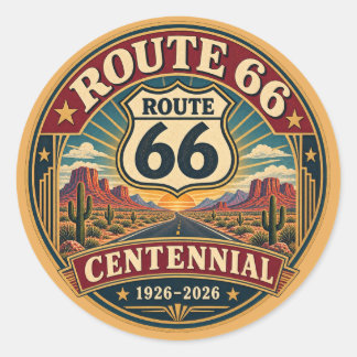 Burgundy Gold Route 66 Centennial Emblem Classic Round Sticker