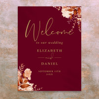 Burgundy Gold Rustic Floral Mariage Affiche de bie