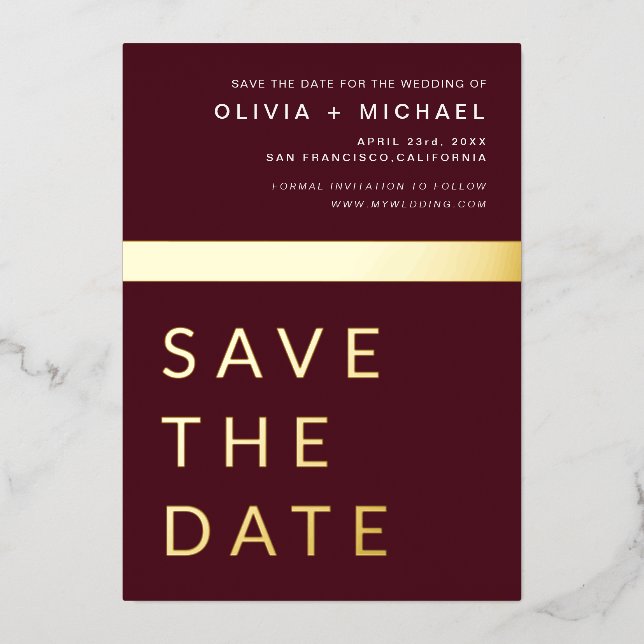 Burgundy Gold Save the Date Elegant (Front)