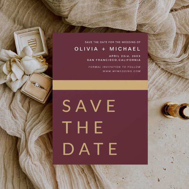 Burgundy Gold Save the Date Elegant Gold  (Creator Uploaded)