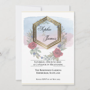 Burgundy Gold Scottish Evening Wedding Invitation 