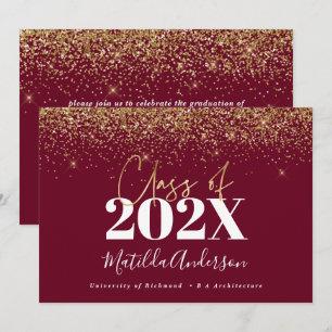 burgundy gold script modern elegant graduation  invitation