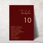 Burgundy Gold Script Seating Chart Names Wedding Table Number<br><div class="desc">Decorate your wedding tables with this modern, stylish card, featuring modern script and custom text of your choice. Easily add your own details by clicking on the "personalize" option. 🌸 PLEASE NOTE: The size of this card is 3.5" x 5". If you’d like a larger size, please contact me before...</div>