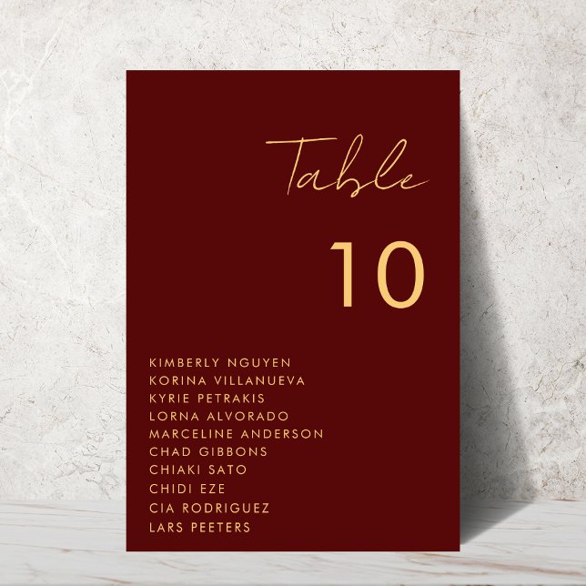 Burgundy Gold Script Seating Chart Names Wedding Table Number (Creator Uploaded)