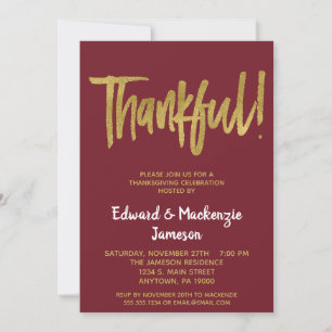 Burgundy Gold Script Thanksgiving Invitation
