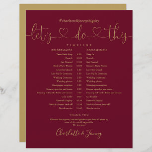 Burgundy Gold Script Wedding Schedule Timeline