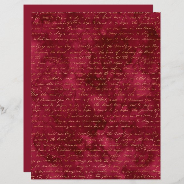 Burgundy Gold Script Writing Texture Scrapbook Pap (Front/Back)