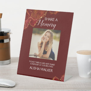 Burgundy & Gold Share a Memory Funeral Sign