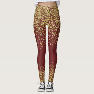 Burgundy & Gold Shiny Leggings