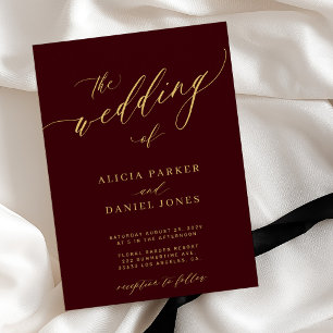 Burgundy gold simple classic elegant wedding invitation