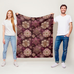 Burgundy Gold Snowflakes Elegant Christmas Floral Fleece Blanket