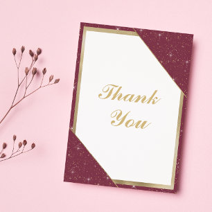 Burgundy gold sparkle glitter 90th Birthday  Thank You Card