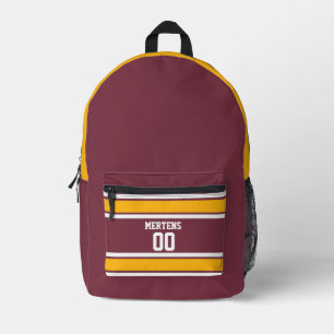 Burgundy & Gold Sports Striped Jersey Team Name Printed Backpack
