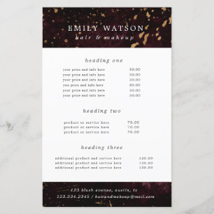 Burgundy gold sprinkles service and price flyer
