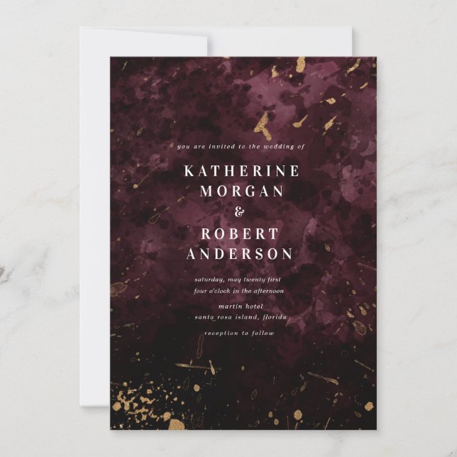 Burgundy Gold Sprinkles Wedding Invitation (Front)