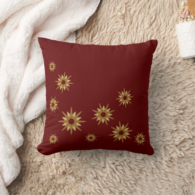 Burgundy & Gold Starburst Design Throw Pillow (Blanket)