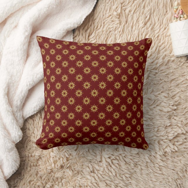 Burgundy & Gold Starburst Pattern Throw Pillow (Blanket)