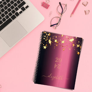 Burgundy gold stars monogram name 2025 planner