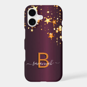 Burgundy gold stars monogram name script