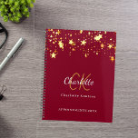 Burgundy gold stars name monogram 2025 planner<br><div class="desc">Burgundy background. Decorated with golden stars.  Personalize and add your first name,  monogram initials and full name,  a title year 2025 (or any year).</div>