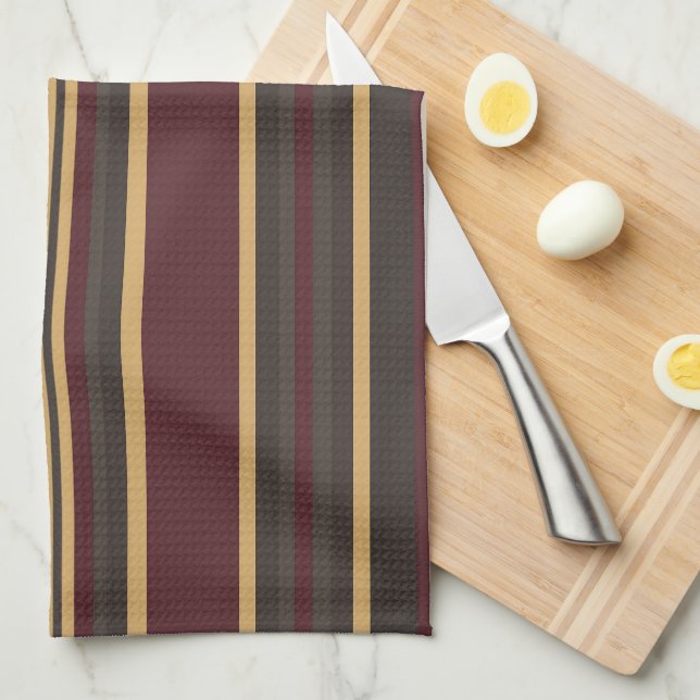 Burgundy Gold Stripes Kitchen Towel (Quarter Fold)