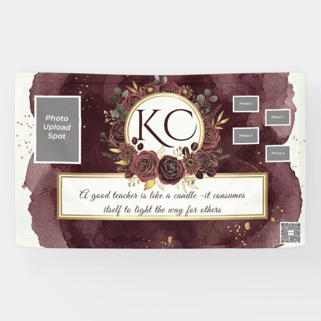 Burgundy Gold Teacher Appreciation Photo Banner (Horizontal)