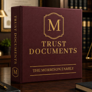 Burgundy Gold Trust Documents Family Faux Leather Binder