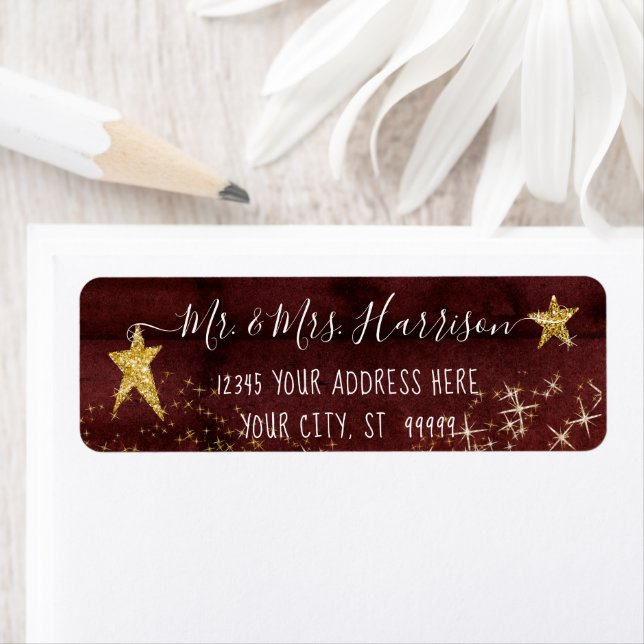 Burgundy Gold Twinkle Little Star Adresse de retou (En situation)