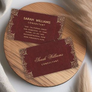 Burgundy Gold Vintage Elegant Calligraphy Red Business Card