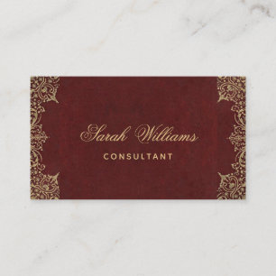 Burgundy Gold Vintage Elegant Calligraphy Red Business Card