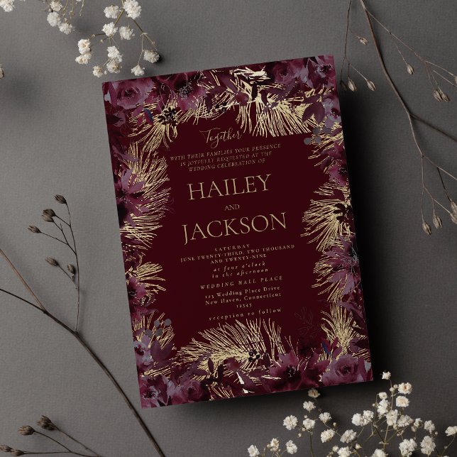 Burgundy gold watercolor floral luxury wedding invitation (Burgundy gold watercolor floral luxury wedding invitation )