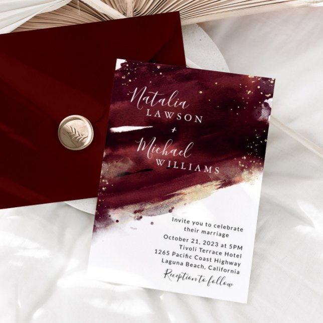 Burgundy Gold Watercolor Wedding Invitation (Creator Uploaded)