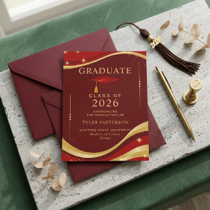 Burgundy Gold Wave Elegant Graduation Invitation
