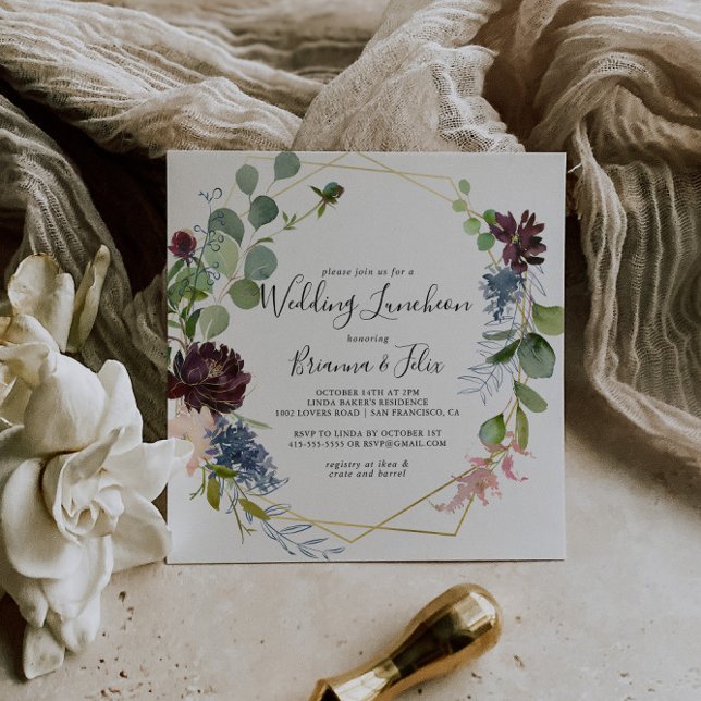 Burgundy Gold Wedding Luncheon Bridal Shower Invitation (Creator Uploaded)